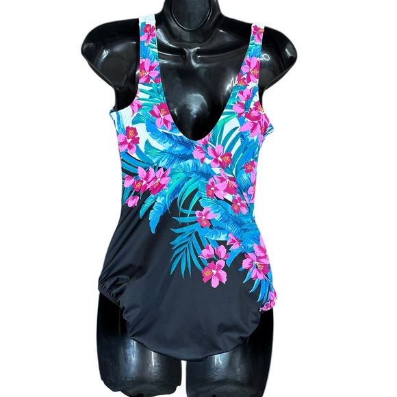 Longitude Fiji Isle Floral High Neck One Piece Swimsuit Women's Size 8 - Picture 5 of 17